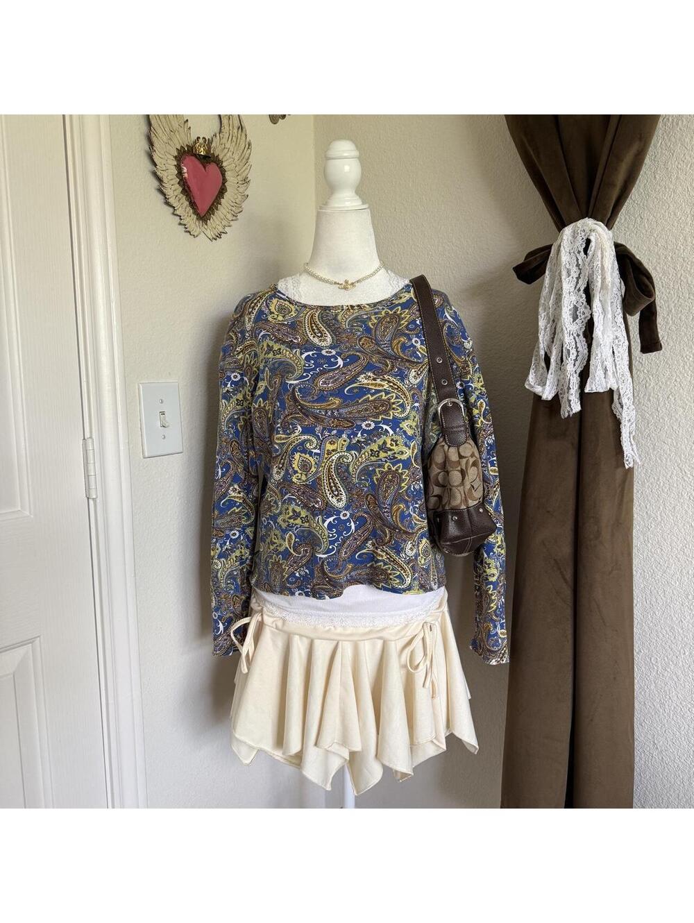 Jones New York Paisley Bohemian 100% Cotton Long Sleeve Blouse